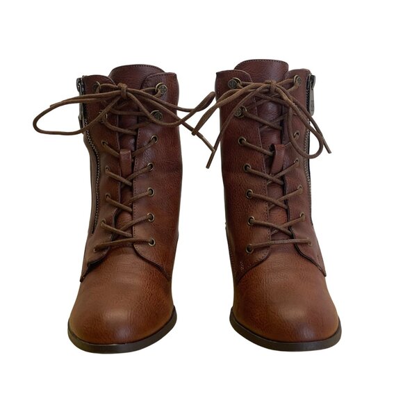 Daisy Fuentes Women’s Brown Faux Leather Lace-Up Ceci Heeled Ankle Boots Sz 10M - Picture 2 of 10